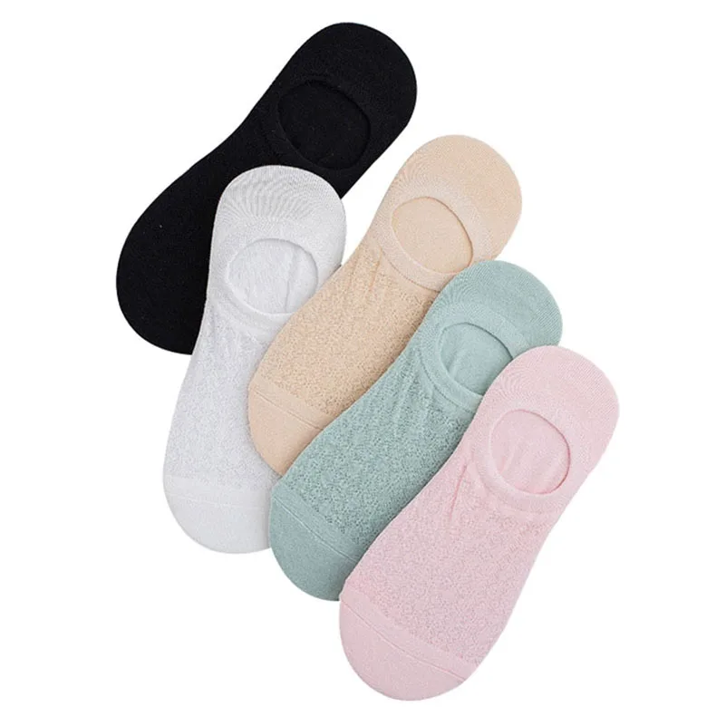 

6pairs Women Boat Socks Crystal Glass Silk Mesh Knit Lace Socks Summer Autumn Invisible Ankle Girl Sock Slippers Cute Lady Meias