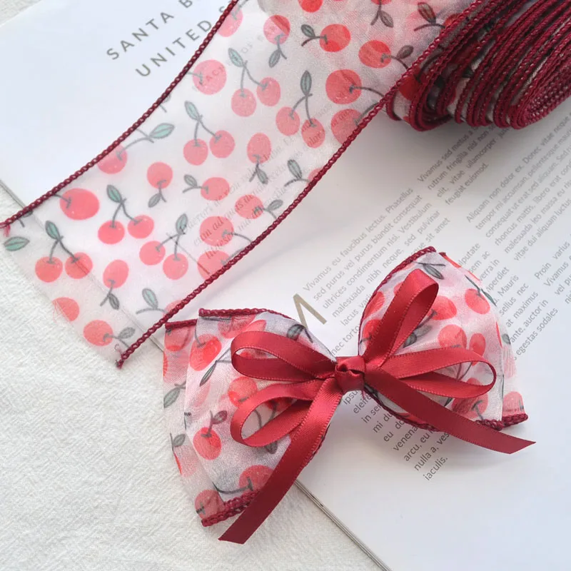 

Lot 6CM Cherry Edge Lace Tape DIY Bow Material Hairpin Apparel Sewing Fabric Trimming Gift Packaging Lace Ribbon 1 Yard Hot