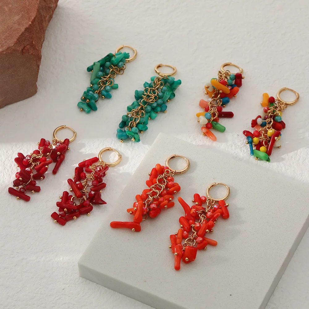

VG 6YM Gorgeous Exaggerated Dangle Earrings Natural Stone Beads Long Multicolor Earring Women Vintage Retro Ear Jewelry 2022