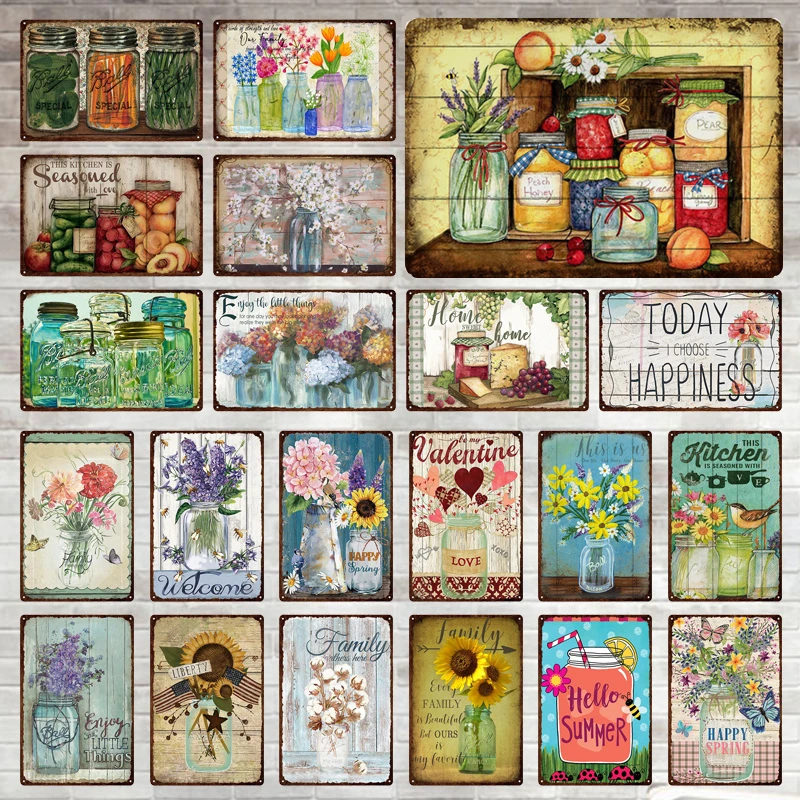 

Mason Jars Mason Jars Floral Metal Tin Signs Vintage Plaques Farmhouse Decor Sunflowers Lavender Sizzling Garden Wall Decoration