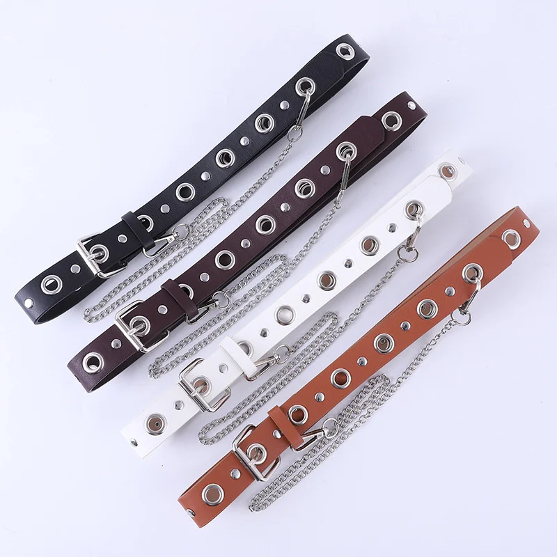 

Женский ремень в стиле панк, модная декоративная цепочка, пустотелый, вогнутая, универсальная пряжка, с отверстием для пуговицы