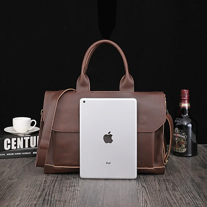 Korean Men's Handbag Crazy Horse PU Single Shoulder Crossbody bag For Men Business Briefcase 13 inches Laptop Bags