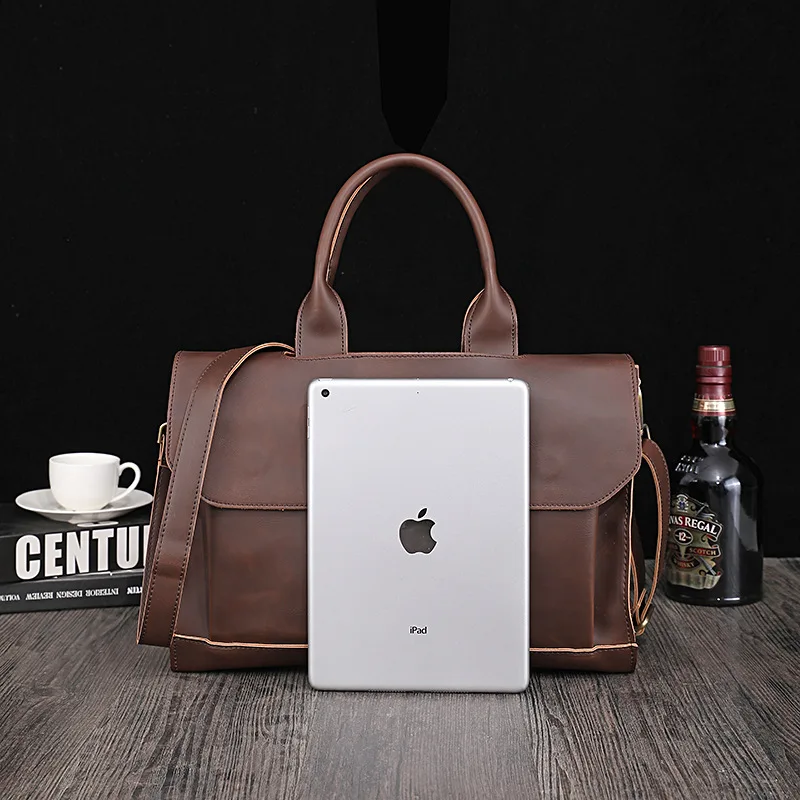 Genuine Leather Business Briefcase Crazy Horse PU Single Shoulder Crossbody bag For Men Men's Handbag 13 inches Laptop Bags