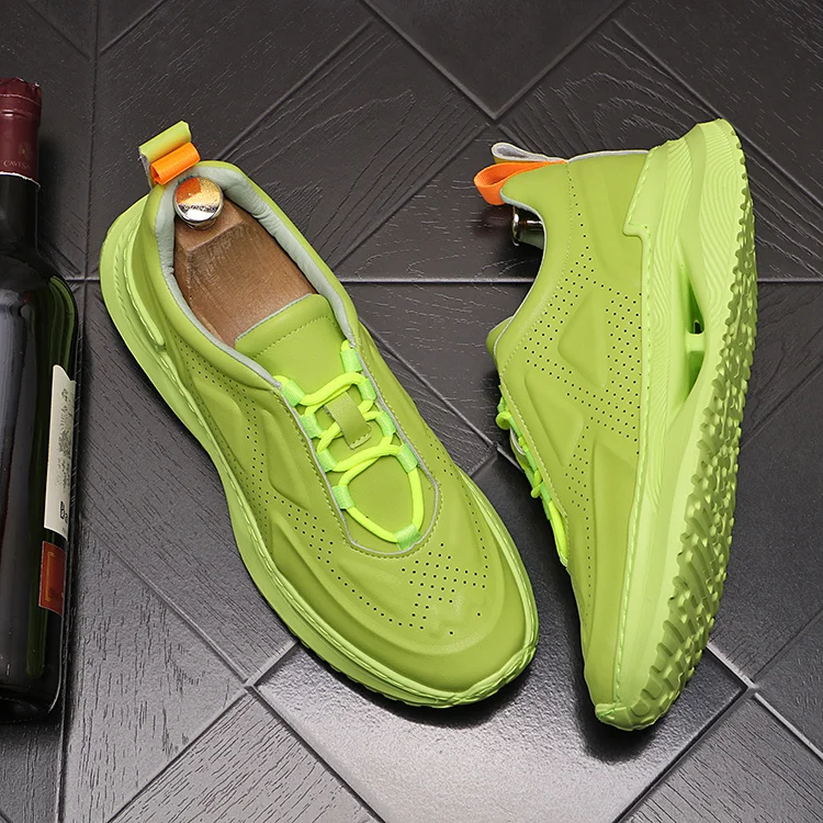 

Mens Chunky Sneaker Fashion Casual Colors Leather/Mesh Breathable Increased Internal Cover Bottom Platform Running Shoes