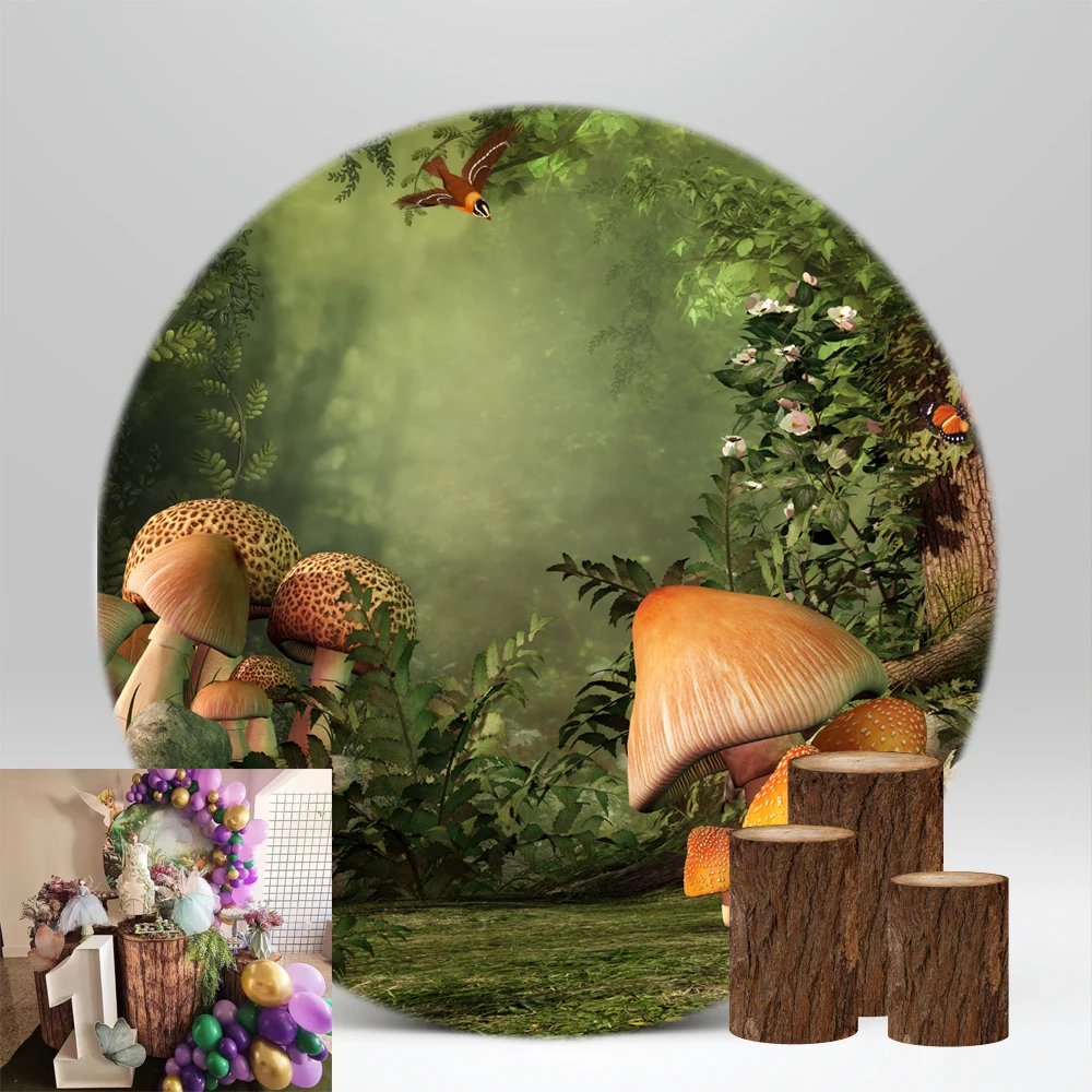 

Fairy Tale Forest Wonderland Round Backdrop Wildflowers Mushroom Scenery Princess Girl Birthday Party Decor Circle PropsNO-235