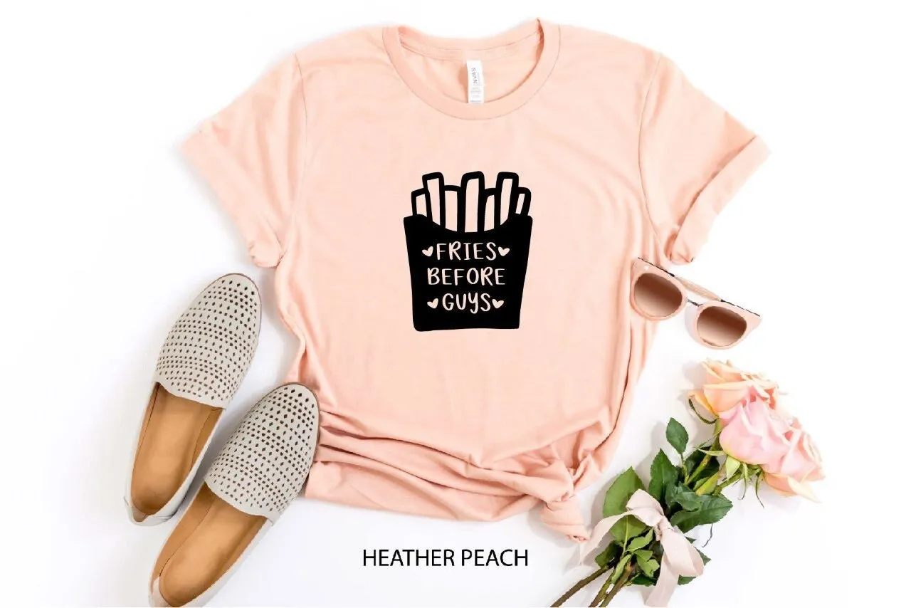 Женская футболка с надписью надпись &quotFries Before Guys&quot на День святого Валентина