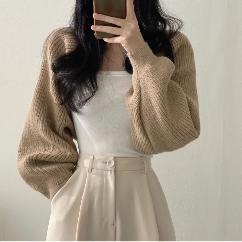 

Vintage Harajuku Lantern Sleeve Women Cropped Cardigan Sweater Casual Korean Streetwear Tops Coat Chic Lazy Wind Y2k Sweater