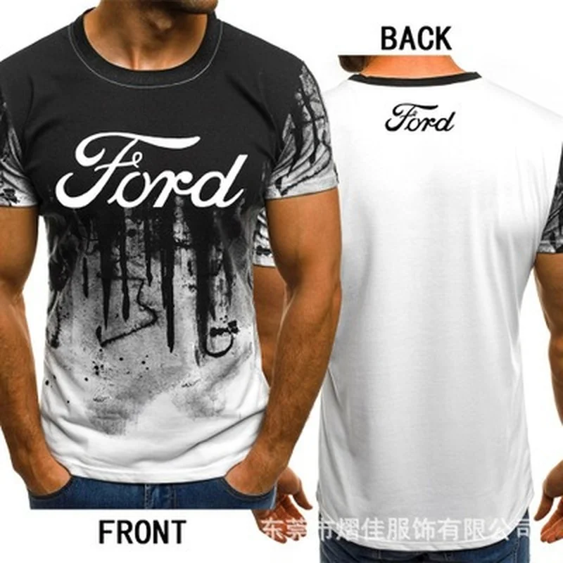 Mens Short Sleeve for Ford Car Logo Mens T-shirt Summer casual Cotton Gradient T shirts Fashion Hip Hop Harajuku Male Brand