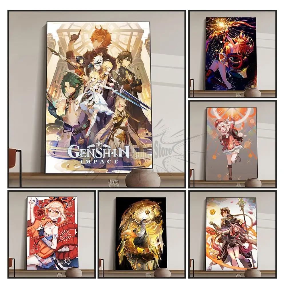 

genshin impact anime figure Canvas paintings Pictures game aesthetic poster Prints Living Room Decoration Cuadros Decorativos