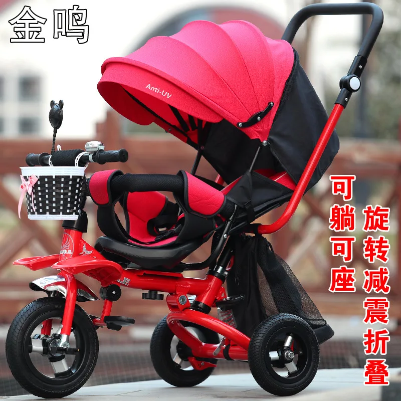 3 In 1 Foldable Children Tricycle Bike Baby Carriage Trolley Baby Stroller Pram Pushchair Three Wheels Folding Baby Buggies