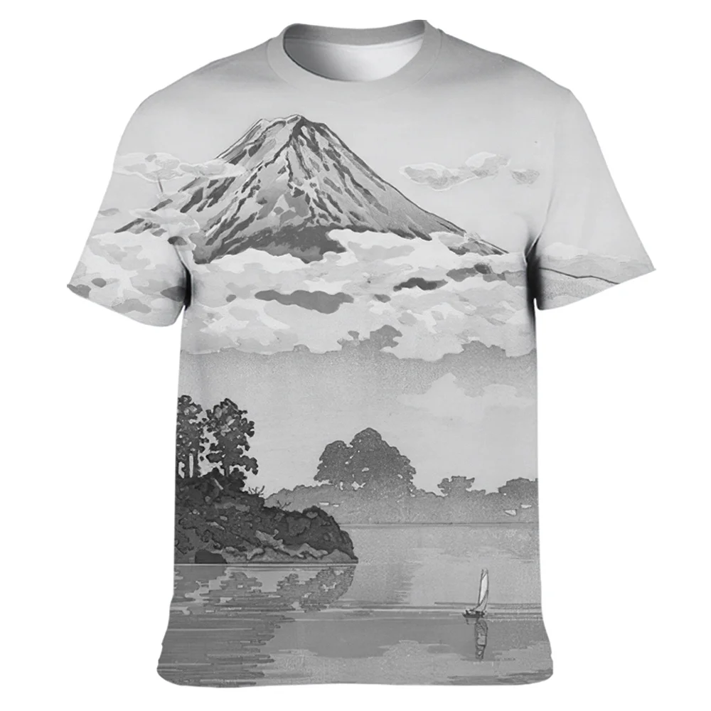 

Новинка 2023, летняя одежда, пуловер с круглым вырезом, женская одежда, мужская футболка, японская футболка с узором Ukiyo-e, Мужская футболка