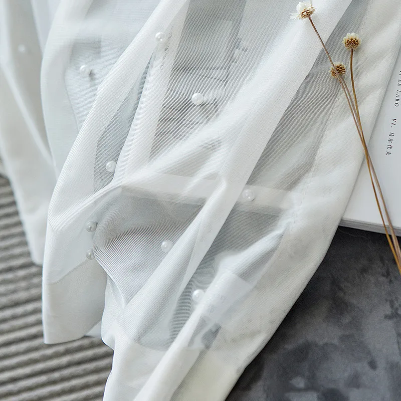 

Luxury Curtains for Living Room Dining Pearl Window Bedroom Bay Balcony Ins Simple Modern Screen Voile Screen White Tulle