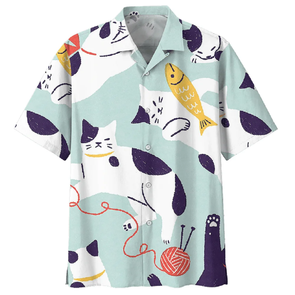 2022 Новое поступление Гавайские рубашки с кошкой летние пляжные для влюбленных