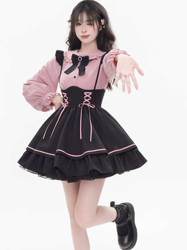 УКОРОЧЕННЫЙ ТОП Y2k с буффами на рукавах блузка бантом Женская японская Милая