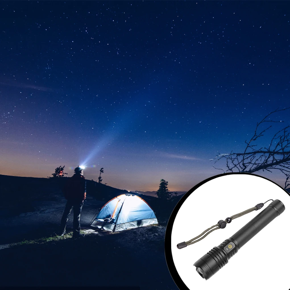 

Flashlight Portable Powerful Torch 3 Modes Zoomable Flood Lights Lighting Equipment Household Fishing 2x26650Batteries