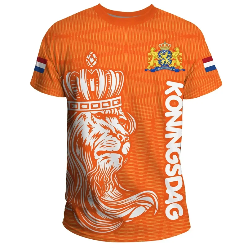 Netherlands National Emblem Men's T Shirt Hot Sale 3D Printed Summer Holland Short Sleeve Fashion Football Sports Dutch T-Shirts