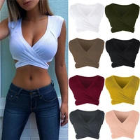 new women sexy deep v neck tank tops summer wrapped slim ruched bandage tanks crop top women plus size club tank vest tees