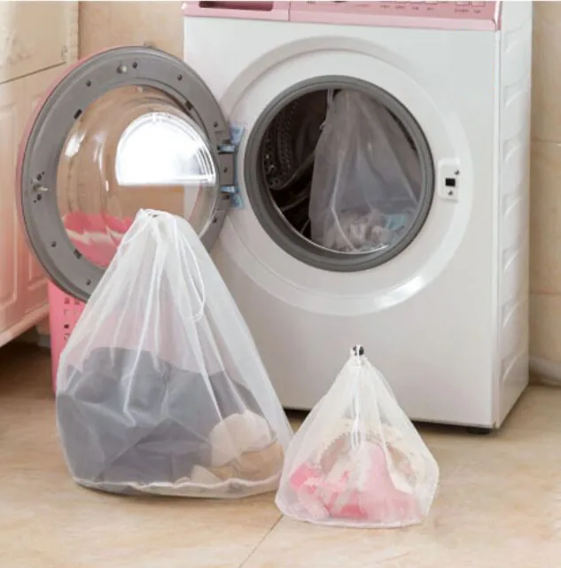 

S-L Large Drawstring Bra Underwear Laundry Bags Household Cleaning washing machine mesh holder bags White 1pc