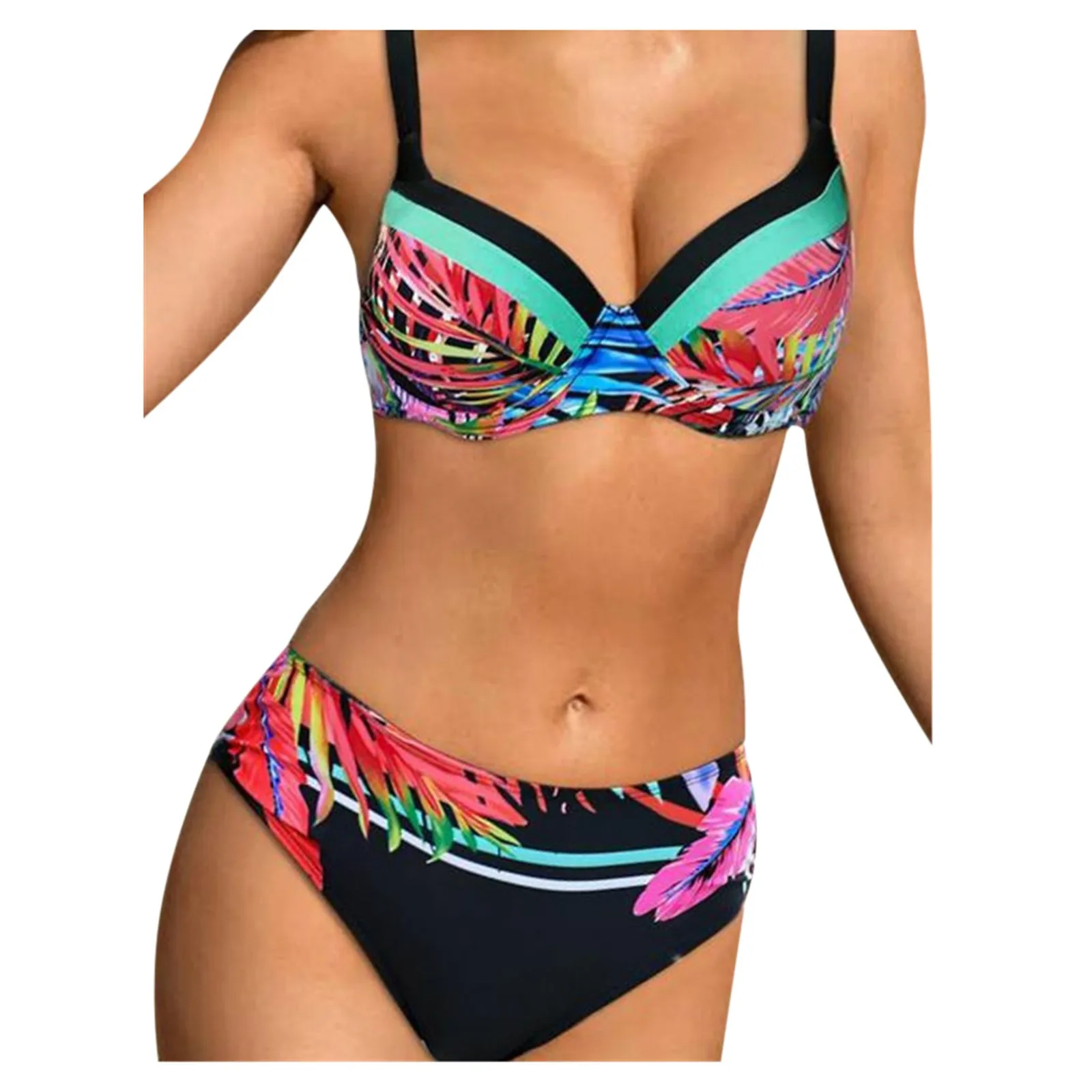 

Leaf High Split Women's Print Fashion Bikini Swimsuit Waist Sexy Swimwears Tankinis Set