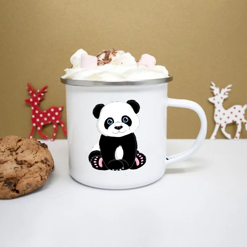 Эмалированная Кружка с изображением милой панды креативная чашка для кофе чая