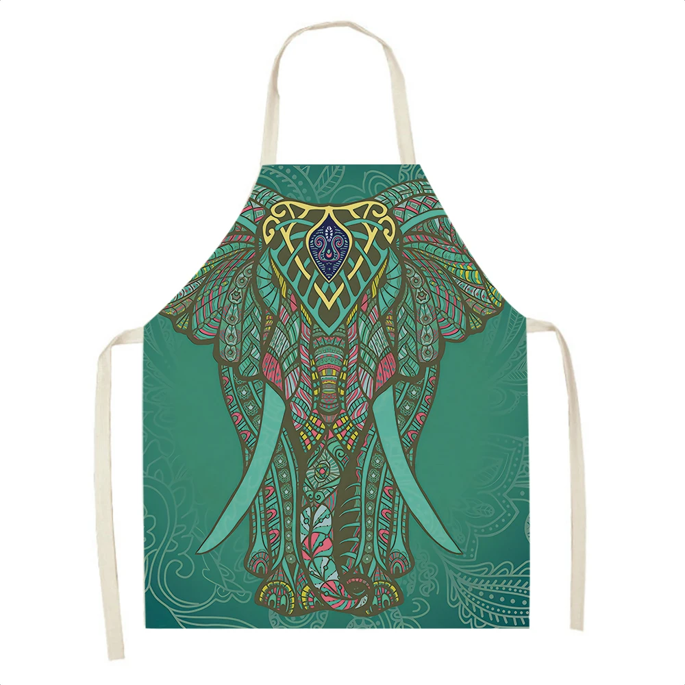 

Новый богемный фартук со слоном, Кухонный Фартук с защитой от загрязнений, Женский Льняной Фартук для уборки дома, аксессуары для защиты от ...