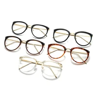 unisex retro metal round frame glasses ultralight eyeglasses women fashion leopard flat mirror eyewear