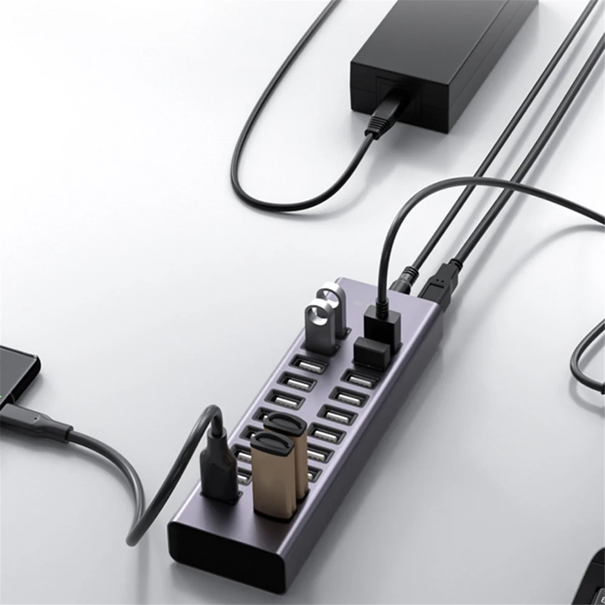 ACASIS USB2.0 HUB 20 портов USB-разветвитель со встроенным независимым адаптером питания 90