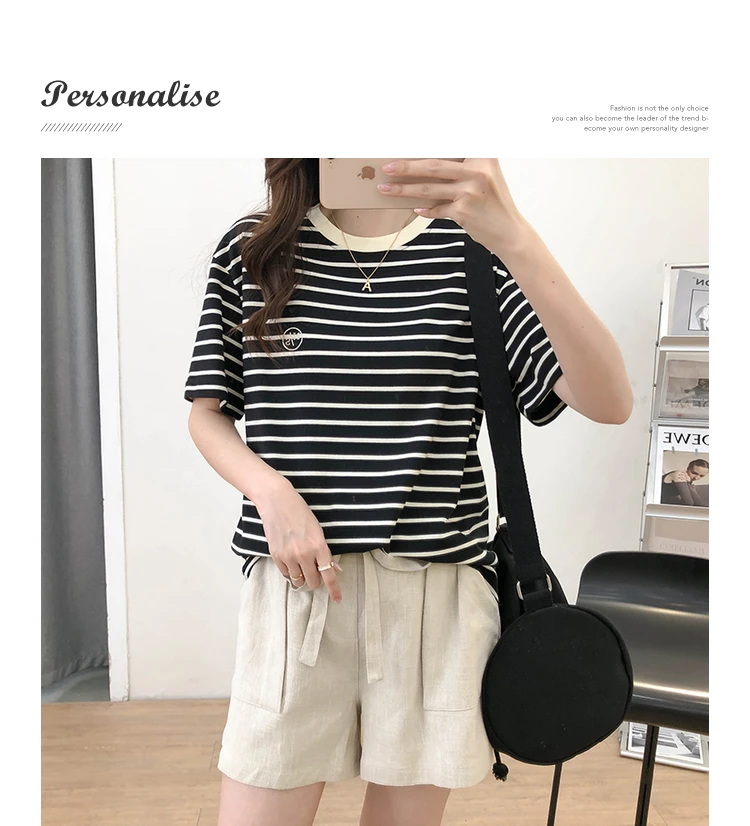 

GG0031 2022 letter stripe short sleeved T-Shirt New Summer versatile thin for wear out