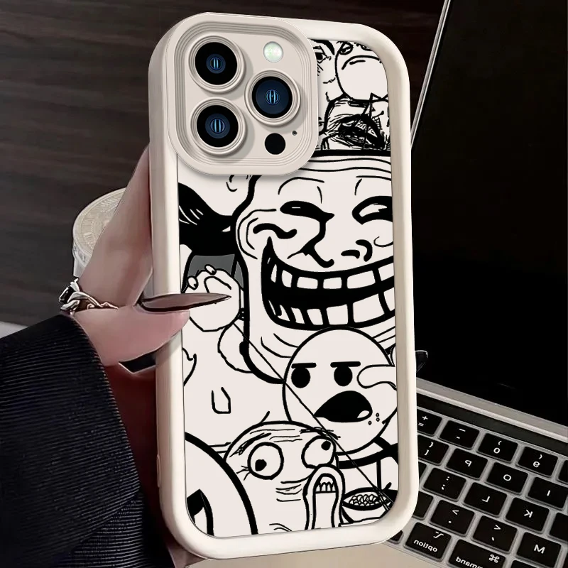 Забавный чехол с принтом мема и мультяшным лицом Тролльфейса для iPhone 17 Air 16 E 15 14 Plus 13 12 Mini 11 Pro Max, из жидкого силикона. (art.: 3920dcf68dcad) - 3920dcf68dcad
