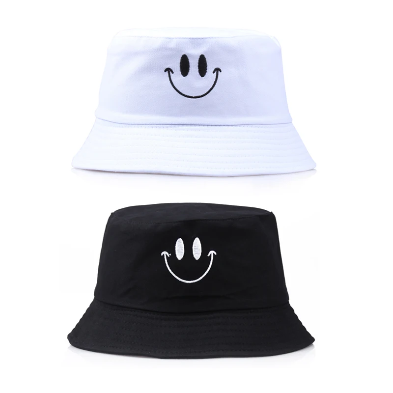

Women's Smile Face Bucket Hats for Men Bob Embroidery Spring Summer Girl Panama Hip Hop Caps Beach Fishing Fisherman Hat 2022