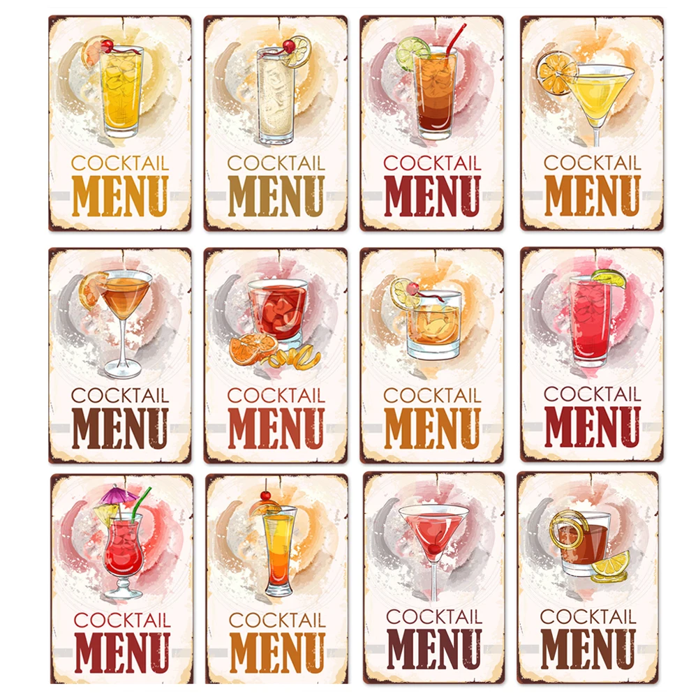 

New Ice Cocktail Menu Tin Sign Tea Shop Cafe Metal Plate Poster Indoor Wall Sticker Art Decorative Painting Modern Craft Plaque