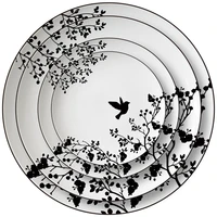 black edge plate bone china tableware set silhouette style household dumpling plate hotel western food plate
