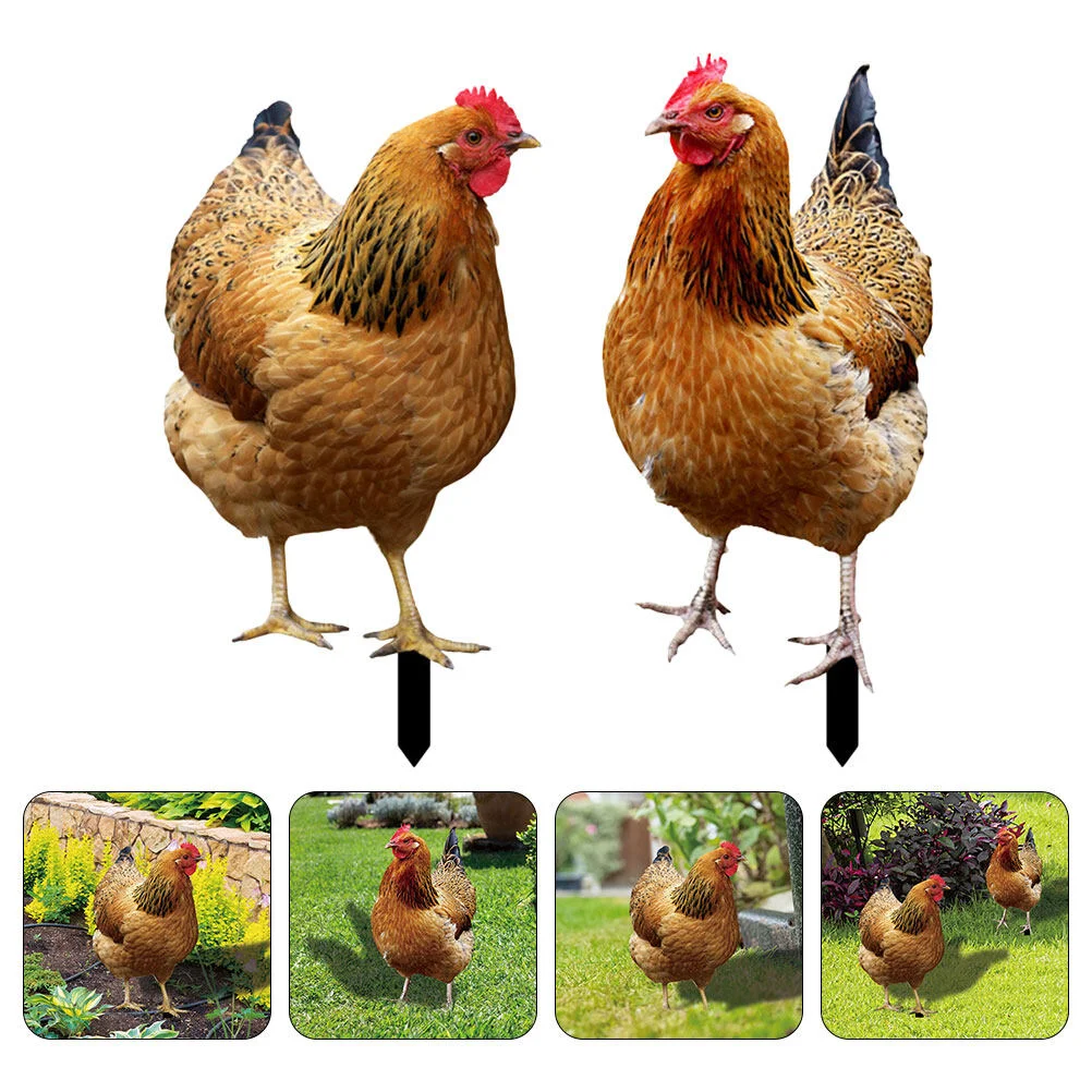 

2 Pcs Chicken Garden Decoration Yard Sign Stakes Lawn Outdoor Accessories Statue Yards Decorative Ground Plug