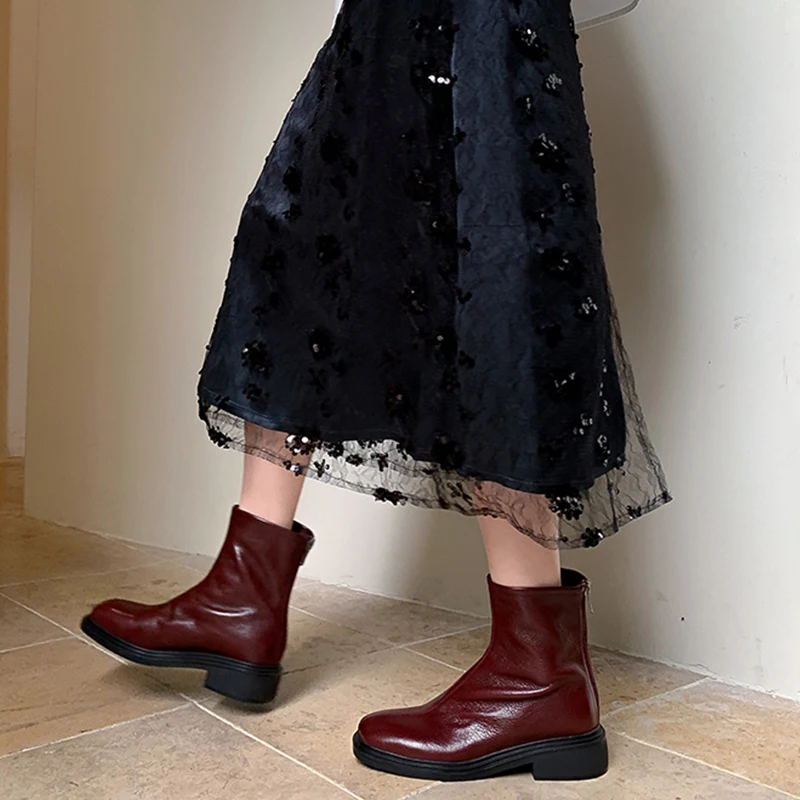 Женские эластичные ботильоны JOZHAMTA из натуральной кожи на толстом каблуке