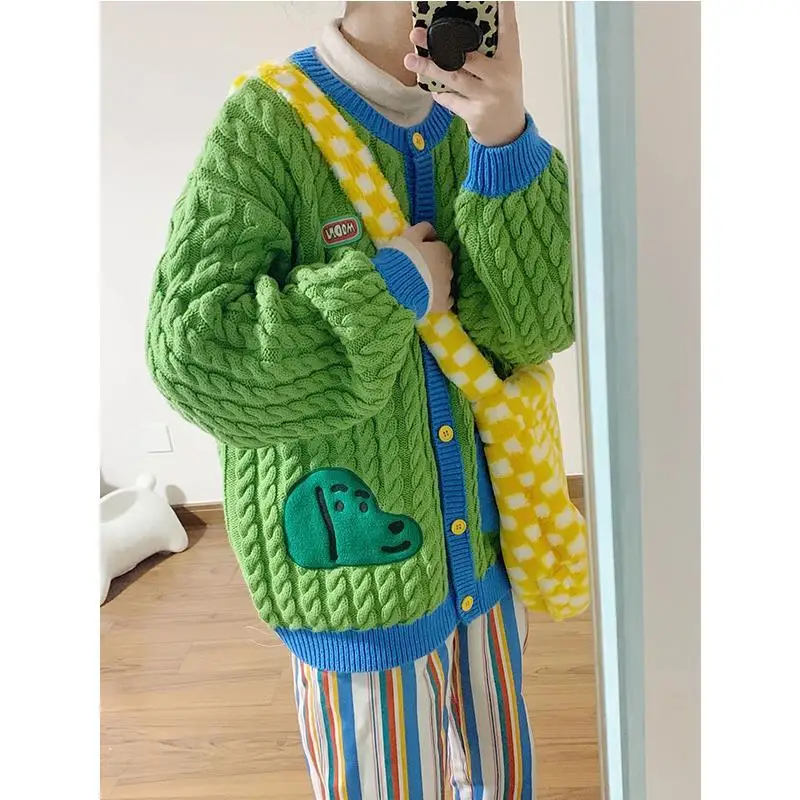 

Korobov Korean Chic V Neck Long Sleeve Knitted Cardigans Vintage Streetwear Pockets Korean Cardigan 2022 Spring New Sweater