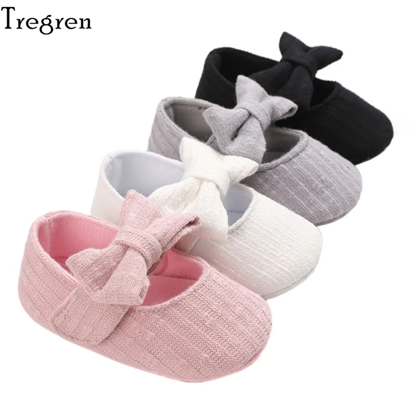 

Tregren 0-18M Newborn Infant Baby Girls Solid Color Shoes with Bow-knot Soft Sole Anti-slip Princess Shoe First Walkers