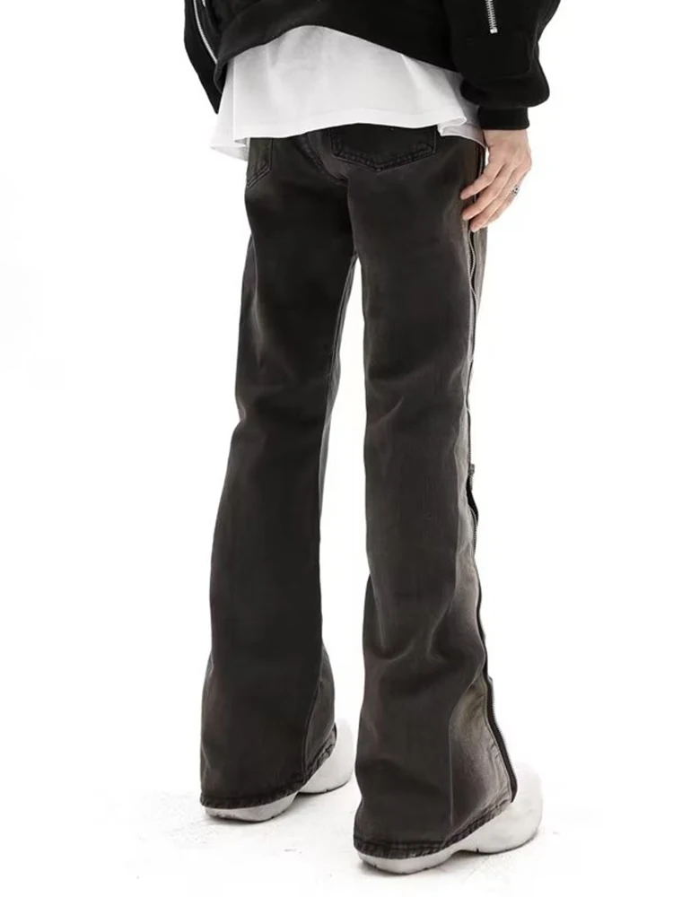 American -style High Streets Make Old Gradient Zipper -oriented Design Jeans, Men New Loose Mid -waist Straight Jeans Mens Pants