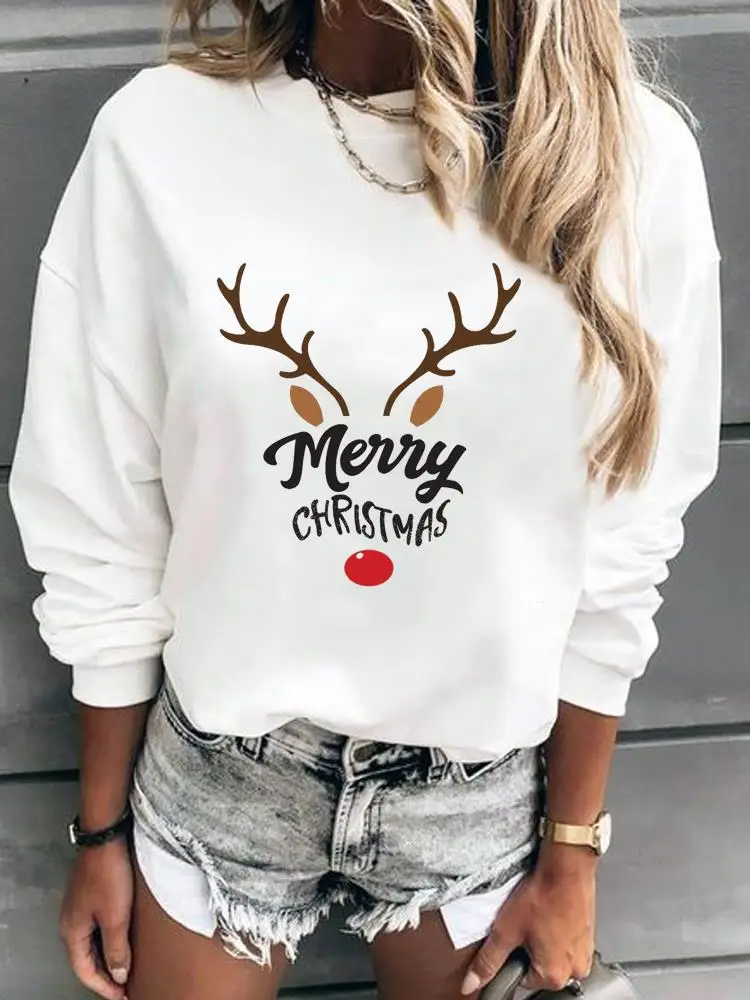 

Pullovers For Women Happy New Year Fashion Merry Christmas Deer Letter Love Trend 90s Print Graphic Sweatshirts Female Clothing