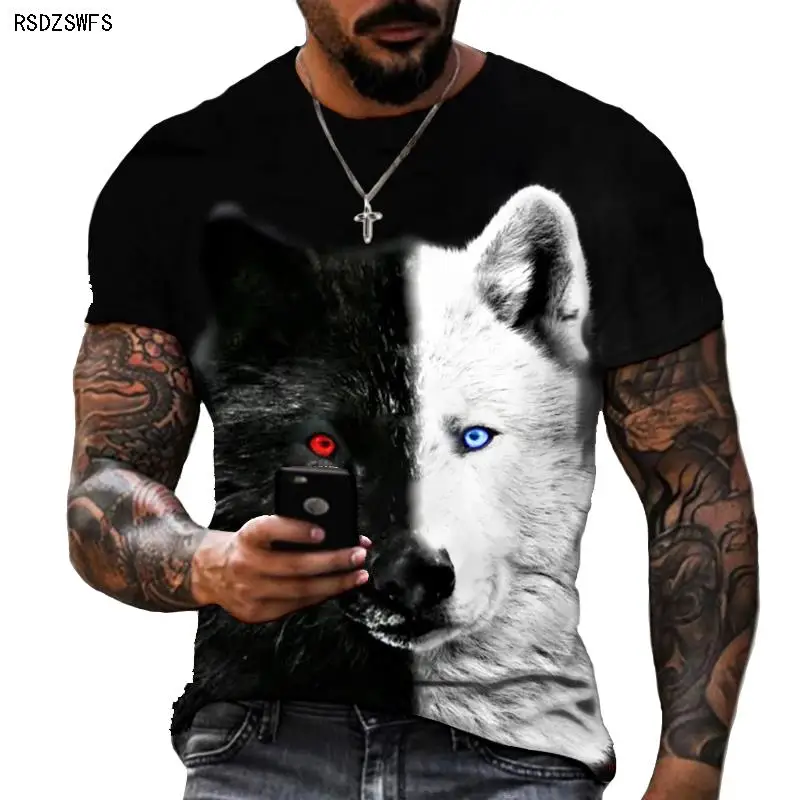 

Wild Wolf Various Styles of Wolf 3d Printing Summer Men's Wild Wolf T-shirt Short-sleeved Round Neck Men's Fashion Casual