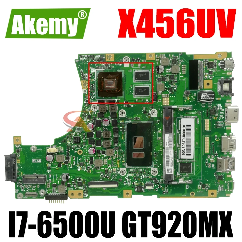 

AKEMY X456UV Laptop Motherboard For ASUS VivoBook F456UV X456UJ X456UQ X456UB X456U Original Mainboard 4GB-RAM I7-6500U GT920MX