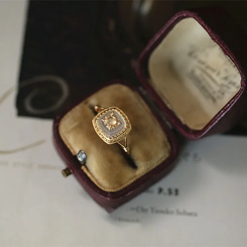 

S925 Sterling Silver Retro Wedding Marry Ring Double Layer Solid Milky Crystal French Light Luxury Fashion Personality Ring