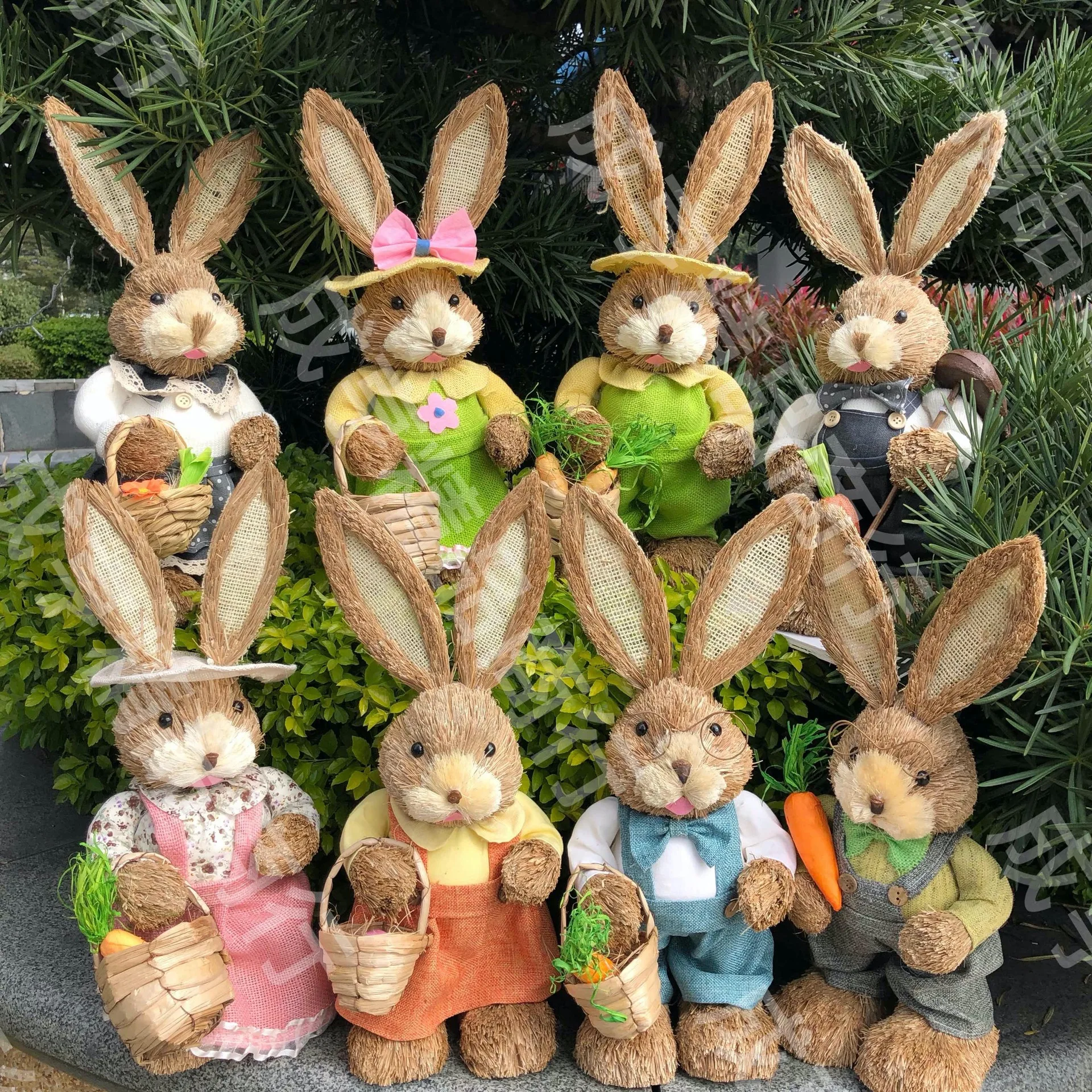 45cm Handmade Straw Woven Rabbit Garden Supplies Mori Pastoral Retro Home Stage Window Shop Decoration Mori Cute Ornament