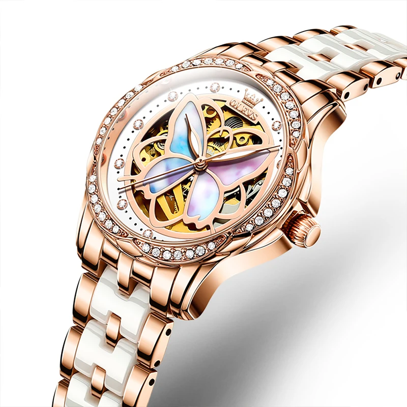 OLEVS 2023 Top Brand New Fashion Luxury Women Week Display Stainless Steel Strap Watches Luminous Waterproof Mechanical Watch enlarge