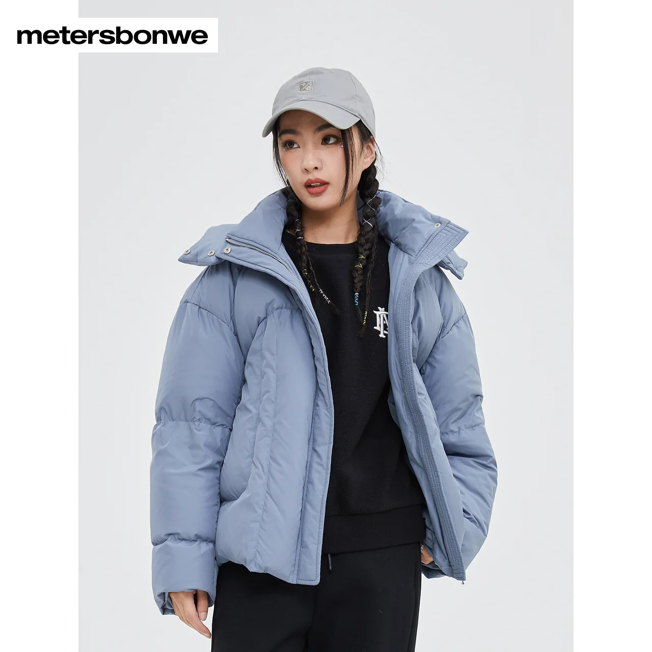 Metersbonwe Women's 22New Winter Solid Color Hooded Down Jacket 90%Duck Down Loose Short Warm Wear High Quality Down Jacket