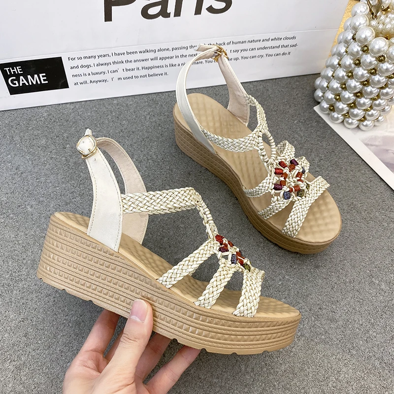 High Heels Shoes Women Platform Sandals Women Sandalias Femininas 2023 New Fashion Wedge Heels Sandals Bohemian Beach Shoes