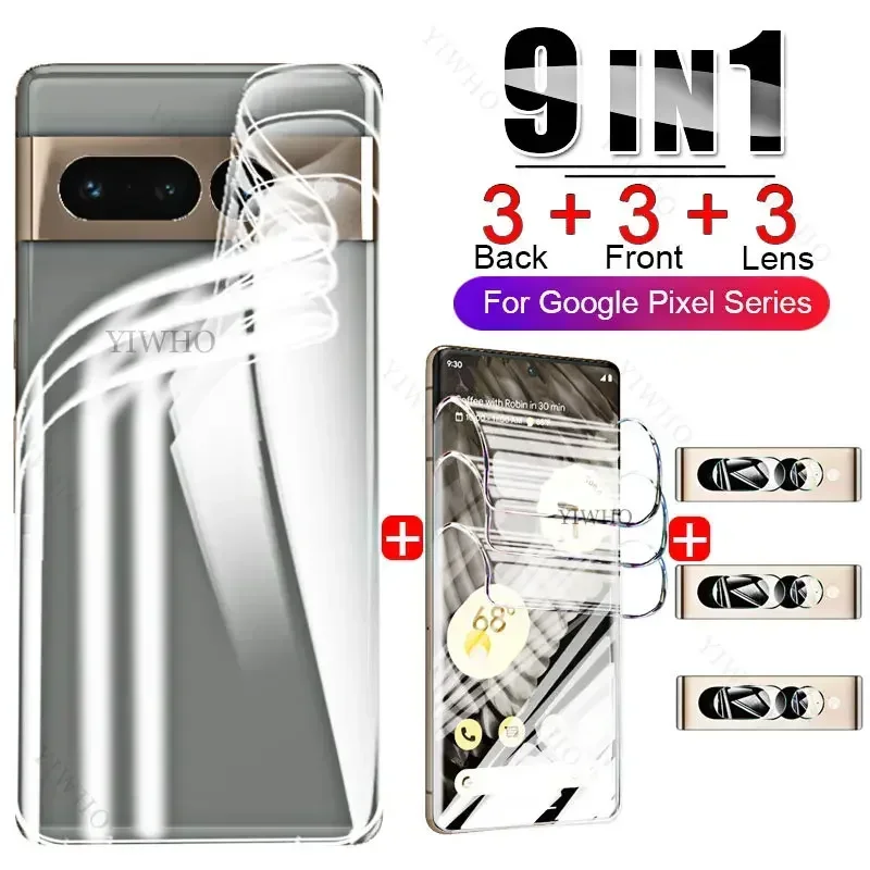 

Not Glass HD Soft for Google Pixel 7 Pro Screen Protector+Back Water Gel Full Cover Protective on For Pixel 7 Hydrogel Film 9IN1