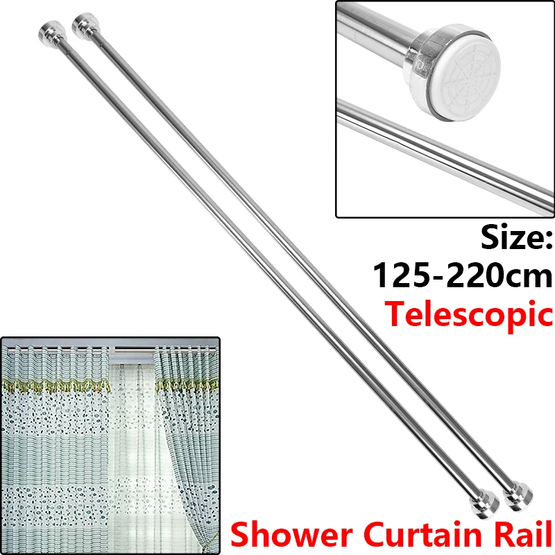 Stainless Steel Spring Telescopic Shower Curtain Pole Extendable Curtain Rail No Punching Bathroom Storage