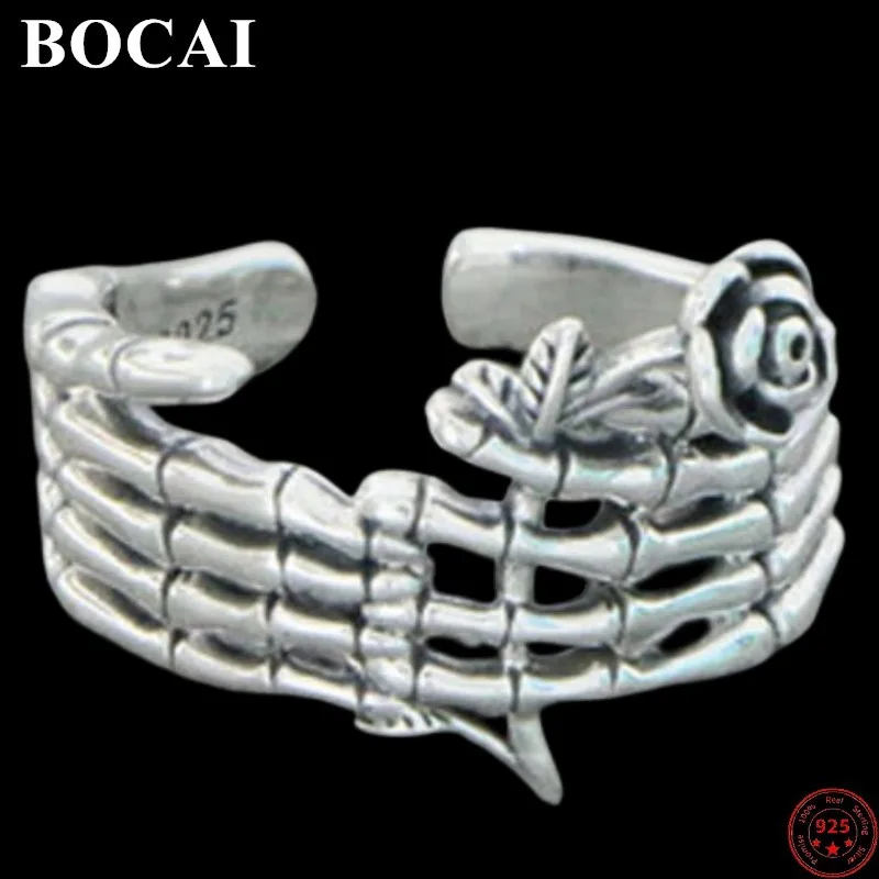 

S925 Sterling Silver Rings 2022 New Fashion Finger-skeleton Rose Opening Adjustable Argentum Viking Punk Jewelry for Men Women