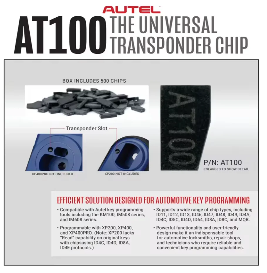 Универсальный супертранспондерный чип Autel AT100 для XP200 XP400 XP400PRO KM100 IM508 и серии IM608 OTOFIX IM1 для программирования ключей (art.: 3920cdd993d76) - 3920cdd993d76