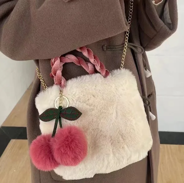 

Plush Bag Women's 2021 Autumn and Winter New Trendy All-match Chain Bag Messenger Bag Fashion Fluffy Handbag Bucket Bag Cute Bag